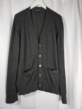 Tom Ford 100% Wool Fine Knit Lightweight Gray Cardigan Sweater Men's 54    $1261